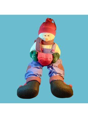Large Snowman Plush Winter Holiday Decor 32 inch Seated Shelf Sitter